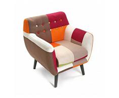 Versa 19500460 Butaca tapizada con reposabrazos Red Patchwork, Algodón, Rojo, Naranja, Beige, 76 x 63 x 68 cm
