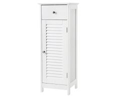 VASAGLE de Madera Armario para baño Armario de pie Armario de almacenaje Rinconera 1 Cajón 1 Armario de almacenaje Puerta de persiana Blanco BBC43WT