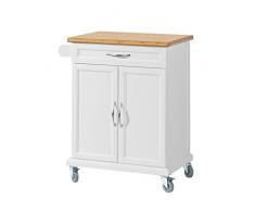 SoBuy® Luxus-Carrito de cocina con piso de acero, estantería de cocina, carrito de servir de bambú de alta calidad L66xP46xA91cm, FKW13-WN,ES