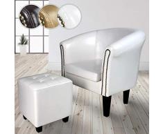 MIADOMODO Sillón Chesterfield con Reposapiés | Tapizado en Cuero Artificial con Patas de Madera, Color a Elegir | Butaca de Piel Sintética para Dormitorio y Salón, Sofá Chester 1 Plaza (Blanco)