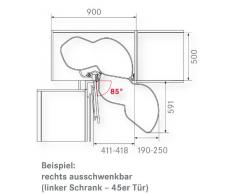 Kesseböhmer - Armario de esquina (giro suelo Le mansii, 45 Derecho 720 - 900 mm, Reling Plata
