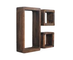 ts-ideen Juego de 3 estanterías Retro en Forma de Cubo de Madera Shabby Maciza marrón Oscuro para salón