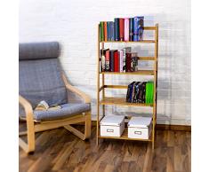 Relaxdays - Estanteria de libros de 4 pisos, Bambú, 120 x 57 x 31 cm, 6.3 Kg, Estilo conico