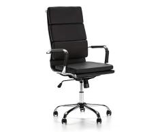 VS Venta-stock Sillón de Oficina Morgan reclinable Negro, Piel sintética, Silla ejecutiva con reposacabezas y conjín engrosados, Altura Ajustable, Diseño ergonómico