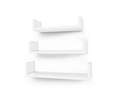 SONGMICS LWS40WT - Juego de 3 estantes de Pared Modernos, estantes flotantes de MDF con Acabado Brillante y Montaje Invisible, Color Blanco