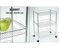 DonRegaloWeb - Verdulero - Carro de cocina - Verdulero de metal cromado de 3 estanterías en forma rectangular con ruedas