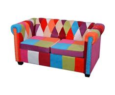 vidaXL Sofá de Dos Plazas Chesterfield Tapizado Tela Multicolor Sillón Biplaza