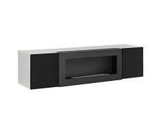 muebles bonitos Armario Colgante con Chimenea bioetanol Erica lumbre (160x40cm) en Blanco y Negro