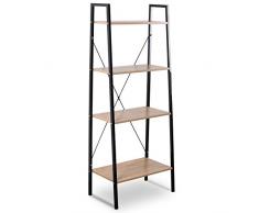 WOLTU Estantería Estante de Metal Estante de Zapatos Escalera de Flores, con 4 estantes, Negro + Roble Claro RGB9283hei