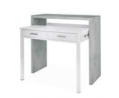 Habitdesign 004582BO - Mesa de Escritorio Extensible, Mesa Estudio Consola, Medidas: 98,5 x 87,5 x 36-66 cm de Fondo (Blanco Artik y Gris Cemento)