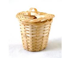 Cesta para ropa sucia de mimbre en miniatura para casa de muñecas accesorio para cuarto de baño 6008