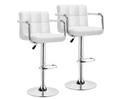 Intimate WM Heart 2 x Taburetes Alto de Bar con Apoyabrazos de Cuero Sintético Silla de Bar 360°Giratoria Altura Ajustable, Pedales de Cromo Duraderos, para Bar y Cocina (Blanco)