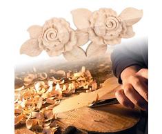 Apliques de madera tallada esquina Onlay estilo europeo puerta del gabinete rosa flor esculturas sin pintar para el hogar decoración de la pared 1 unid