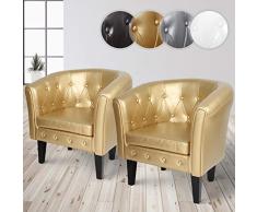 MIADOMODO Sillón Chesterfield | Tapizado en Cuero Artificial con Patas de Madera, Set y Color a Elegir | Butaca de Piel Sintética para Dormitorio y Salón, Sofá Chester 1 Plaza (Juego de 2, Dorado)