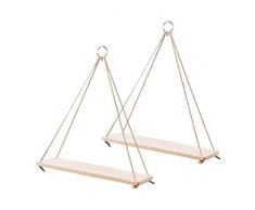 OUNONA 2 piezas creativo flor maceta de almacenamiento Rack colgante cuerda estante de madera cesta de la pared adornos (tamaño pequeño)