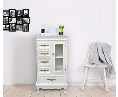 Rebecca Mobili Aparador Vitrina 5 Cajones 1 Puerta Madera Paulownia MDF Blanco Estilo Clásico Salón Cocina - 97 x 51 x 30 cm (A x AN x FON) - Art. RE4023