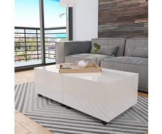 UnfadeMemory Mesa de Centro Extensible con Ruedas,Mesita Café,Mueble Salón,Decoración de Hogar,Aglomerado (Blanco Brillante, 120x60x35cm)