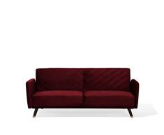Moderno sofá cama 3 plazas tela terciopelo rojo oscuro convertible Senja