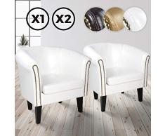 MIADOMODO Sillón Chesterfield | Tapizado en Cuero Artificial con Patas de Madera, Set y Color a Elegir | Butaca de Piel Sintética para Dormitorio y Salón, Sofá Chester 1 Plaza (Juego de 2, Blanco)