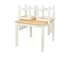 ts-ideen - Jugeo de muebles infantiles para cuarto de los niños, mesa y sillas taburete, colorido de madera blanca y natural 60 x 60