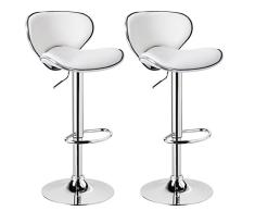 WOLTU 2X Taburete de Bar con Respaldo Regulable en Altura Cuero Artificial Acero Cromado Asiento Acolchado Silla de Bar Taburetes Alto Cocina Blanco BH19ws-2