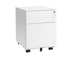 SONGMICS Mueble Archivador de Metal, con Cerradura Cómoda de 2 Cajones, Cajonera con Ruedas, Cuerpo del Armario Premontado, para Uso de Oficina, 52 x 39 x 54 cm, Blanco OFC50WT