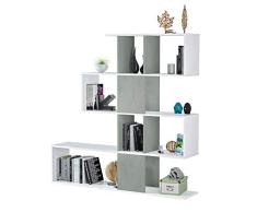 Habitdesign Estantería Librería, Salón, Comedor o Despacho, Modelo Zig-Zag, Acabado en Blanco Artik y Gris Cemento, Medidas: 145 cm (Alto) x 145 cm (Ancho) x 29 cm (Fondo)