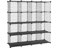 SONGMICS Armario Modular de Alambre metálico con 16 Cubos, Montaje en Bricolaje, Aramario de Almacenamiento, Estantería modulable, Estantería de Malla de Alambre, Negro LPI44H