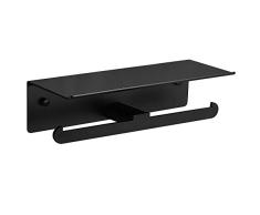 GERUIKE Portarrollos De Bagno Portarrollos Teléfono Móvil Portarrollos de Papel higiénico con Estante Aluminio aeroespacial Adhesivo Montaje en sin Taladro Negro