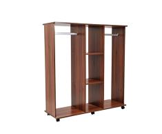 Outsunny HOMCOM Armario Abierto para Colgar y Almacenar Ropa Tipo Guardarropa con Ruedas - Madera - Color Marrón - 120x40x128 cm