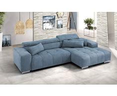 Dafne Italian Design - Sofá cama esquinero de 2 plazas con chaise longue a la derecha Tejido azul (cm. 303 x 185 x 88h