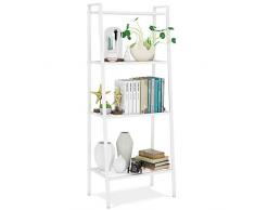 Homfa Estantería de Escalera Estantería Metálica para Baño Salón Terraza con 4 Niveles de Malla de Color Blanco 60x35x147cm