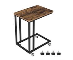 VASAGLE Mesa Auxiliar con Ruedas para sofá Mesa Lateral Café Comidas Ordenador iPad Estructura de Metal Estilo Retro LNT50X