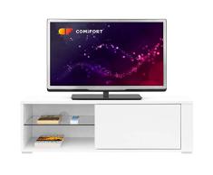 COMIFORT Mueble de TV - Mesa de Salón Moderno, Puerta con Sistema Click, Estante de Cristal Templado, Muy Resistente, Fabricado en Europa, Color Blanco