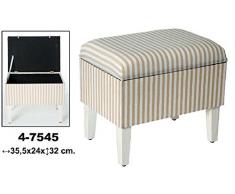 Supernova Decoracion-Baul/Reposapies de madera en color blanco decapé.Tapizado con tela de rayas beige/marron.Tapa abatible.Medidad 35,5*24*32