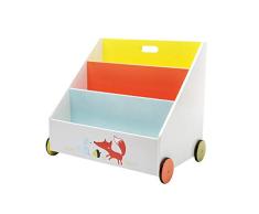 labebe - Libreria Blanca Madera, Estanteria Trastero Infantil, 3 Niveles Estanteria Pequeña, Estanteria Juguetes con 4 Ruedas, Mini Libreria Habitacion de Niños, Baja Estanteria por Bebé de 1-5 Años
