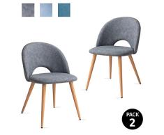 Mc Haus LUNA - Pack 2 Sillas Nórdicas Comedor Tapizadas en cuero sintético Gris, Butaca Salón Dormitorio Respaldo con apertura y Asiento Acolchados y patas de metal efecto Madera 49x46x76cm