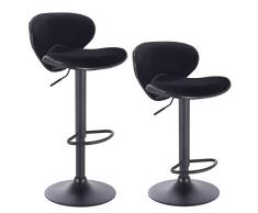WOLTU 2X Taburete de Bar con Respaldo Regulable en Altura Terciopelo Acero Cromado Asiento Acolchado Silla de Bar Taburetes Alto Cocina Negro BH220sz-2