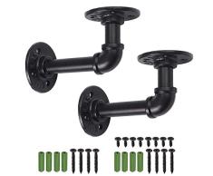 Soportes de Metal, eSynic 2Pcs Soportes para Repisas de Tubos Estante para Tubos Industrial para Estantes para Libros Estantes Flotantes Plomería Estante para Tubos para Tablero de Andamio (15 * 8 cm)