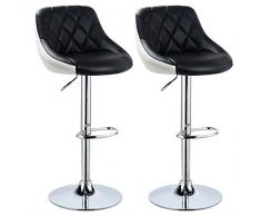 Woltu bh30sz de 2 diseño 2 Colores Taburete con Mango, Juego de 2, Altura Regulable, Acero Cromado, Antideslizante, Goma, fácil Cuidado Piel sintética, Bien Asiento Acolchado, Negro + Blanco