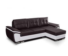 Sofá Chaise Longue Cama con arcón en Polipiel (Piel sintética) – Kingston (Marrón/Blanco)