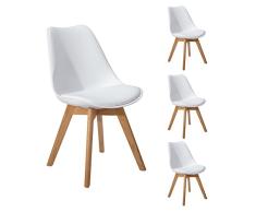 DORAFAIR Pack 4 sillas escandinava Estilo nórdico Silla de Comedor, con Las piernas de Madera de Roble Maciza y cojín cómoda,Blanco