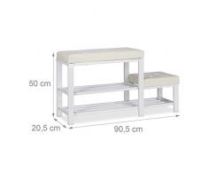 Relaxdays Banco Zapatero con Taburete y 2 Niveles, Piel sintética y Metal, Blanco, 50 x 90 x 30 cm