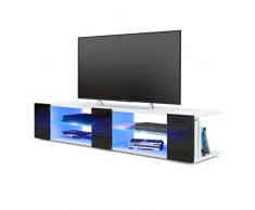 Mesa para TV Lowboard Movie V2, Cuerpo en Blanco Mate/Frentes en Negro de Alto Brillo con iluminación LED en Azul
