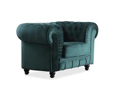 Adec - Chesterfield, Sofa Individual de una Plaza, Sillon Descanso una 1 Persona, butaca Acabado en capitone Color Velvet Verde, Medidas: 115 cm (Ancho) x 84 cm (Fondo) 75 cm (Alto)