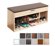 RICOO WM034-ES-B, Banco Zapatero, 104x49x30cm, Armario Interior con Asiento, Organizador Zapatos, Mueble recibidor, Perchero, Madera Roble marrón