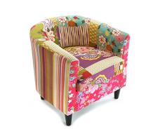 Versa Pink Patchwork Butaca Orejera para Salón, Dormitorio o Comedor. Sillón para Lectura de Diseño Vintage, con Apoyabrazos, Medidas (Al x L x An) 56 x 62 x 64 cm, Algodón y Madera, Color Rosa