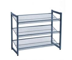 SONGMICS Estantería para Zapatos de 3 Niveles, Malla Metálica, Estante para Zapatos Plano o Angulado Apilable para 9 a 12 Pares de Zapatos, Azul LMR03BU