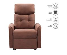 Don Descanso - Sillón Relax Reclinable Tela Zante Choco, Sillón con Reposapiés, Sistema de Apertura Push, Compacto, 2 Posiciones de Tumbada y Posición Cero. Butaca Reclinable hasta 150º. Fácil Montaje