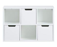 AC Design Furniture Estante Mariela, 6 Bolsillos, Cajón de 3 Piezas, Madera, Blanco, 58 x 39 x 18 cm